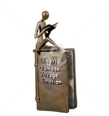 Sculpture intitulée "Lectrice sur bord d…" par Recyclage Design - Réanimateur D'Objets , Œuvre d'art originale, Bronze