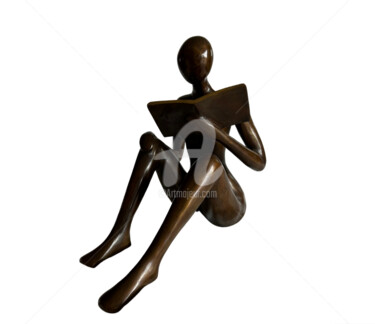 Sculpture intitulée "Lectrice au sol liv…" par Recyclage Design - Réanimateur D'Objets , Œuvre d'art originale, Bronze