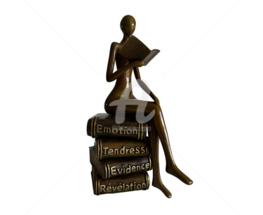 Sculpture intitulée "Lectrice sur grimoi…" par Recyclage Design - Réanimateur D'Objets , Œuvre d'art originale, Bronze