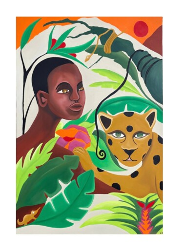 Painting titled "L'ENTENTE" by Julie Coudret Carrasco, Original Artwork, Oil Mounted on Wood Stretcher frame