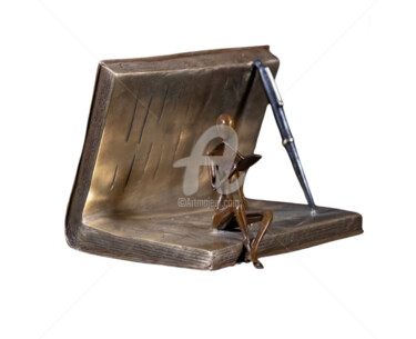 Sculpture intitulée "Lectrice dans livre…" par Recyclage Design - Réanimateur D'Objets , Œuvre d'art originale, Bronze