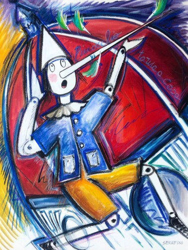 Painting titled "Pinocchio e cupola" by Silvia Serafini, Original Artwork, Oil