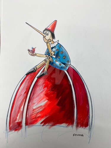 Painting titled "Pinocchio sulla cup…" by Silvia Serafini, Original Artwork, Acrylic