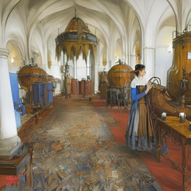Painting titled "LA DISTILLERIE" by Christian Bucher, Original Artwork, Acrylic Mounted on Wood Stretcher frame