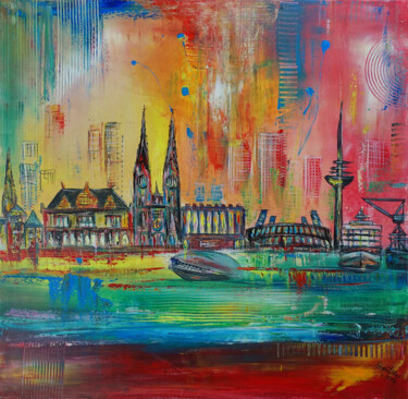Bremen Rathaus Dom Weserstadion Universum Acryl Gemälde Peinture intitulée "Bremen Rathaus Dom…" par Burgstallers-Art - Alexandra Brehm, Œuvre d'art originale, Acrylique Monté sur…