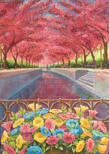 Peinture intitulée "City ​​channel" par Tetiana Kovtun, Œuvre d'art originale, Acrylique Monté sur Châssis en bois