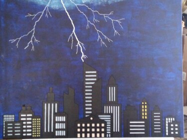 Painting titled "NUIT D'ORAGE" by Henri Philippe Aumaitre, Original Artwork, Acrylic Mounted on Wood Stretcher frame