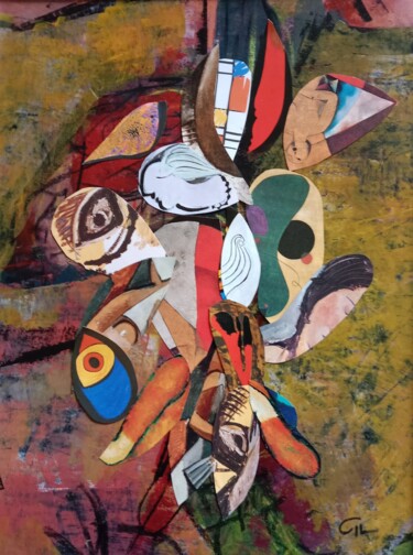 Collages intitulée "L'envol est possible" par Ludovic Grosset, Œuvre d'art originale, Acrylique Monté sur Carton