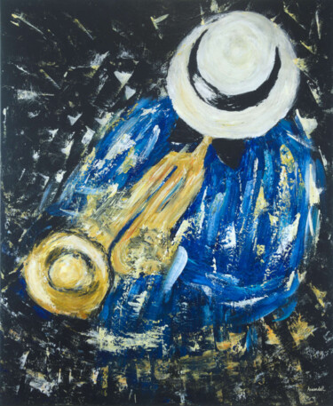 Schilderij getiteld "Le trompettiste" door Arnandel, Origineel Kunstwerk, Acryl Gemonteerd op Frame voor houten brancard
