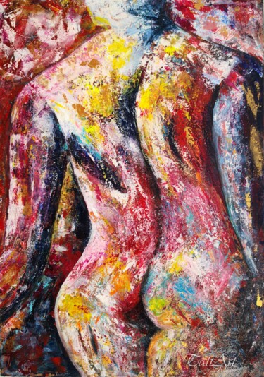 Painting titled "Artistic Nude" by Tatiana Guennewig, Original Artwork, Acrylic Mounted on Wood Stretcher frame