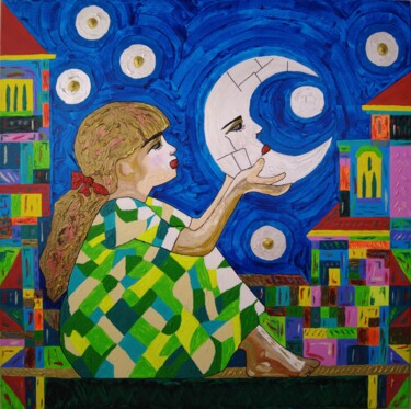Pittura intitolato "Moons 02." da Elena Wink, Opera d'arte originale, Acrilico Montato su Telaio per barella in legno