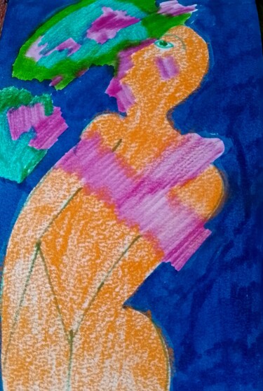 Drawing titled "L'humain pense trop" by Seny Jasna, Original Artwork, Marker