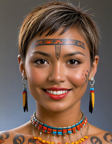 Artes digitais intitulada "Mulher de Samoa" por Cláudio Aragão, Obras de arte originais, Imagem gerada por IA