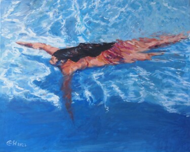 Pintura intitulada "Into The Pool" por Ellen Fasthuber-Huemer, Obras de arte originais, Óleo Montado em Armação em madeira