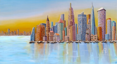 Pittura intitolato "Skyline di città as…" da Accarò, Opera d'arte originale, Olio