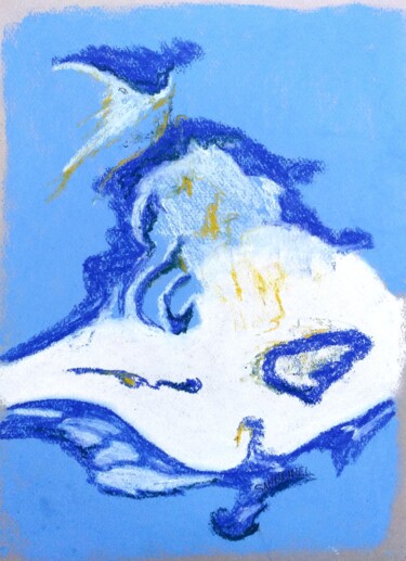 Abstrait Bleuet Blanc Vague de Douceur 绘画 标题为“Abstrait Bleuet Bla…” 由Sandrine Lefebvre, 原创艺术品, 粉彩