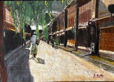 Peinture intitulée "Rue traditionnelle…" par Daniel Bukō, Œuvre d'art originale, Acrylique Monté sur Châssis en bois
