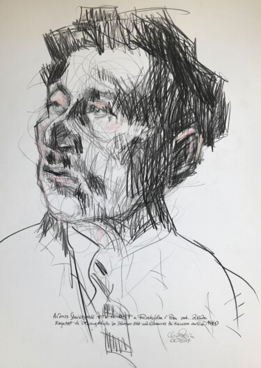 Tekening getiteld "Andreas Staniszweski" door Claudia Zerbe, Origineel Kunstwerk, Conté