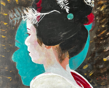 Peinture intitulée "Geisha de profil" par Daniel Bukō, Œuvre d'art originale, Acrylique Monté sur Châssis en bois
