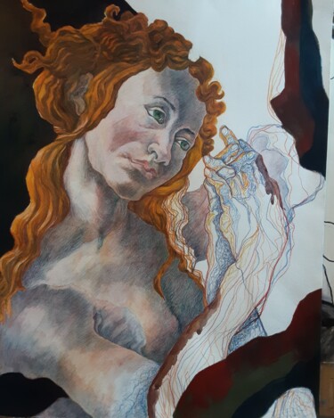 G1: variation sur les 3 grâces de Botticelli Peinture intitulée "G1: variation sur l…" par Jean Paul Berlioz, Œuvre d'art originale, Aquarelle