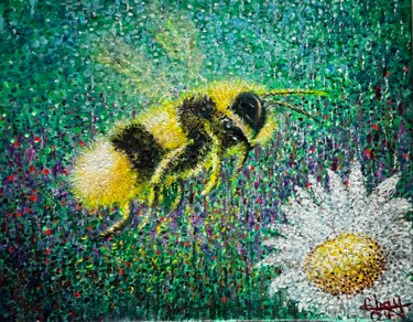 Peinture intitulée "Be Happy Bee" par Marie-Noelle Chauny, Œuvre d'art originale, Acrylique Monté sur Châssis en bois