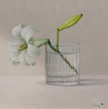 Peinture intitulée "Branche de lys" par Reza Sarrafi, Œuvre d'art originale, Huile