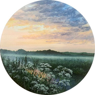 Painting titled "Sunset by the river" by Yulia Zhdanovich (MiliArt), Original Artwork, Acrylic Mounted on Wood Stretcher fra…