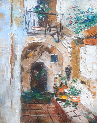 Charming Corner Painting titled "Charming Corner" by Narek, Original Artwork, Oil Mounted on Wood Stretcher frame