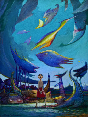THE FLYING RAINBOW 绘画 标题为“THE FLYING RAINBOW” 由Carlo Salomoni, 原创艺术品, 丙烯 安装在木板上