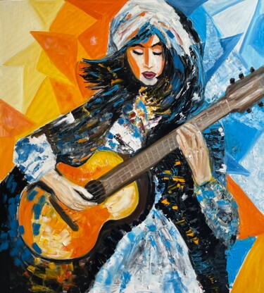Painting titled ""The Gypsy Guitaris…" by Lena Logart, Original Artwork, Oil