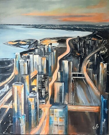 Pittura intitolato "Buildings ou un air…" da Evelyne Beaurain, Opera d'arte originale, Acrilico Montato su Telaio per barell…