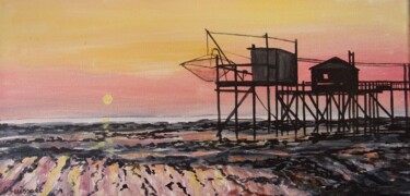 carrelets au coucher de soleil Peinture intitulée "carrelets au couche…" par Lise Buissart, Œuvre d'art originale, Acrylique