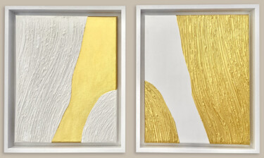 Rivière Éthérée, acrylic, gold white, abstract, framed 绘画 标题为“Rivière Éthérée, ac…” 由Olivia Maro, 原创艺术品, 丙烯 安装在木质担架架上