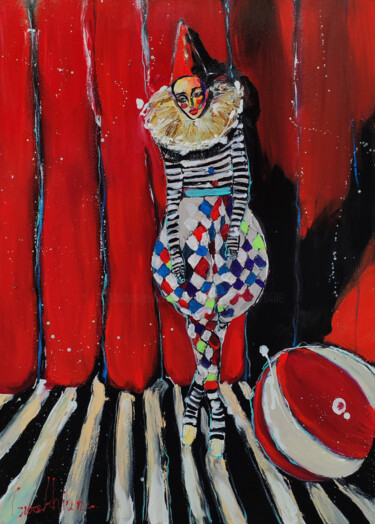 Circus Enigma Painting titled "Circus Enigma" by Lilith Gurekhyan, Original Artwork, Oil Mounted on Wood Stretcher frame