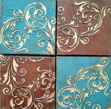 Antique looking rustic 4-pack canvas Peinture intitulée "Antique looking rus…" par Fineartderya, Œuvre d'art originale, Acrylique