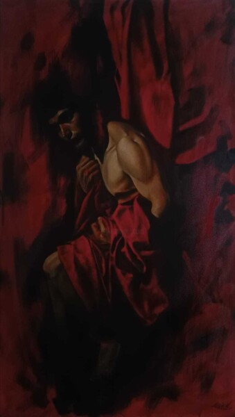 绘画 标题为“Cadáver II: no podr…” 由Alejandro Romero Valdez, 原创艺术品, 油 安装在木质担架架上
