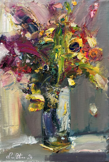 Vibrant Bouquet 1 Painting titled "Vibrant Bouquet 1" by Mateos Sargsyan, Original Artwork, Oil Mounted on Wood Stretcher frame