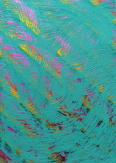 Turquoise Symphony of Energy 绘画 标题为“Turquoise Symphony…” 由Iren Krup, 原创艺术品, 丙烯 安装在木质担架架上