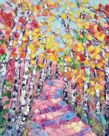 Trees Path Impasto Oil Painting On Canvas Sunny Landscape Painting titled "Trees Path Impasto…" by Vilma Gataveckiene, Original Artwork, Oil