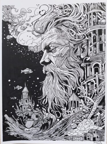 图画 标题为“Atlante” 由Mag Et Stef Gransagne (Mag et Stef - Les Quatre Mains), 原创艺术品, 标记