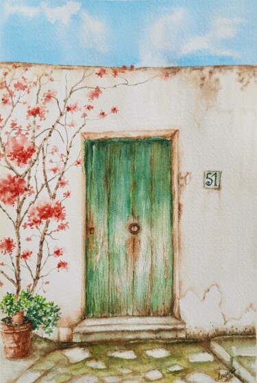 Malarstwo zatytułowany „Old Door” autorstwa Fineartderya, Oryginalna praca, Akwarela