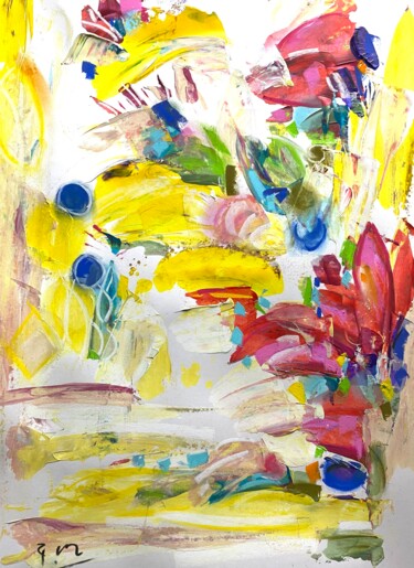 Painting titled "Fleurs au soleil" by Regine Blot, Original Artwork, Acrylic Mounted on Wood Panel