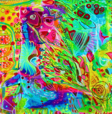 491. Magical Underwater Life: Vibrant Marine Fantasy Painting titled "491. Magical Underw…" by Veera Zukova, Original Artwork, Acrylic Mounted on Wood Stretcher frame