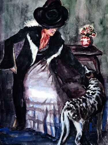 An arbitrary copy of Igor Grabar's painting "Lady with a Dog 绘画 标题为“An arbitrary copy o…” 由Liliya Hudry, 原创艺术品, 水彩