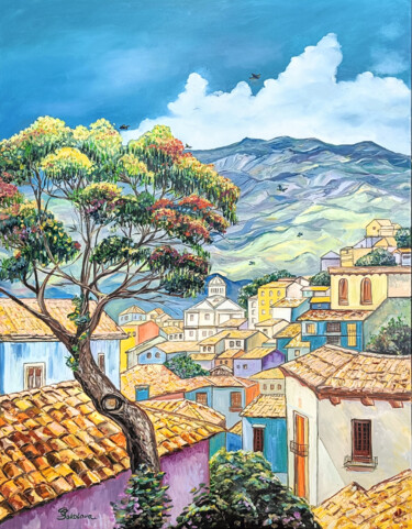 Schilderij getiteld "SOMEWHERE IN ECUADO…" door Svetlana Sokolova, Origineel Kunstwerk, Olie Gemonteerd op Frame voor houten…