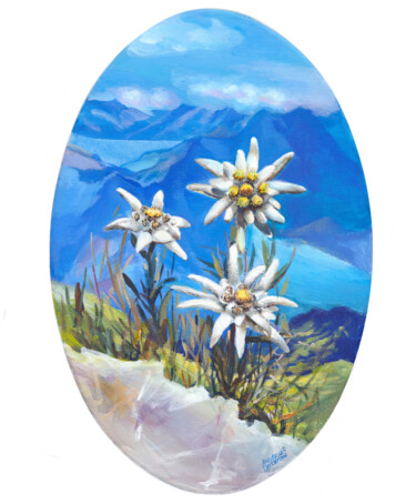 Painting titled "Alpenblumen – Edelw…" by Anastasia Ofitserova, Original Artwork, Acrylic