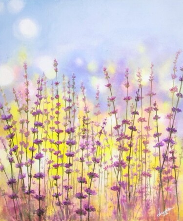 绘画 标题为“Lavender Field” 由Fineartderya, 原创艺术品, 丙烯