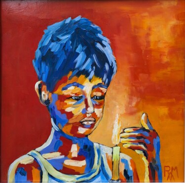 Pittura intitolato "L'enfant à la bougie" da Régine Méric-Augier, Opera d'arte originale, Olio Montato su Telaio per barella…