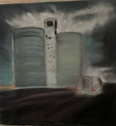 图画 标题为“Les silos le long d…” 由Agnès M, 原创艺术品, 粉彩 安装在木质担架架上
