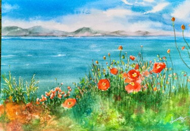 Poppies by the Beach "Poppies by the Beach" başlıklı Tablo Fineartderya tarafından, Orijinal sanat, Suluboya